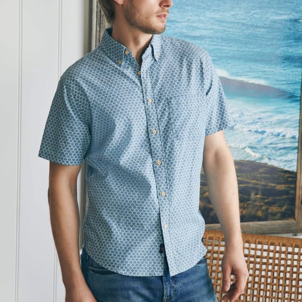 Faherty SS Stretch Playa Shirt FSR-FISH Scale REDUX
